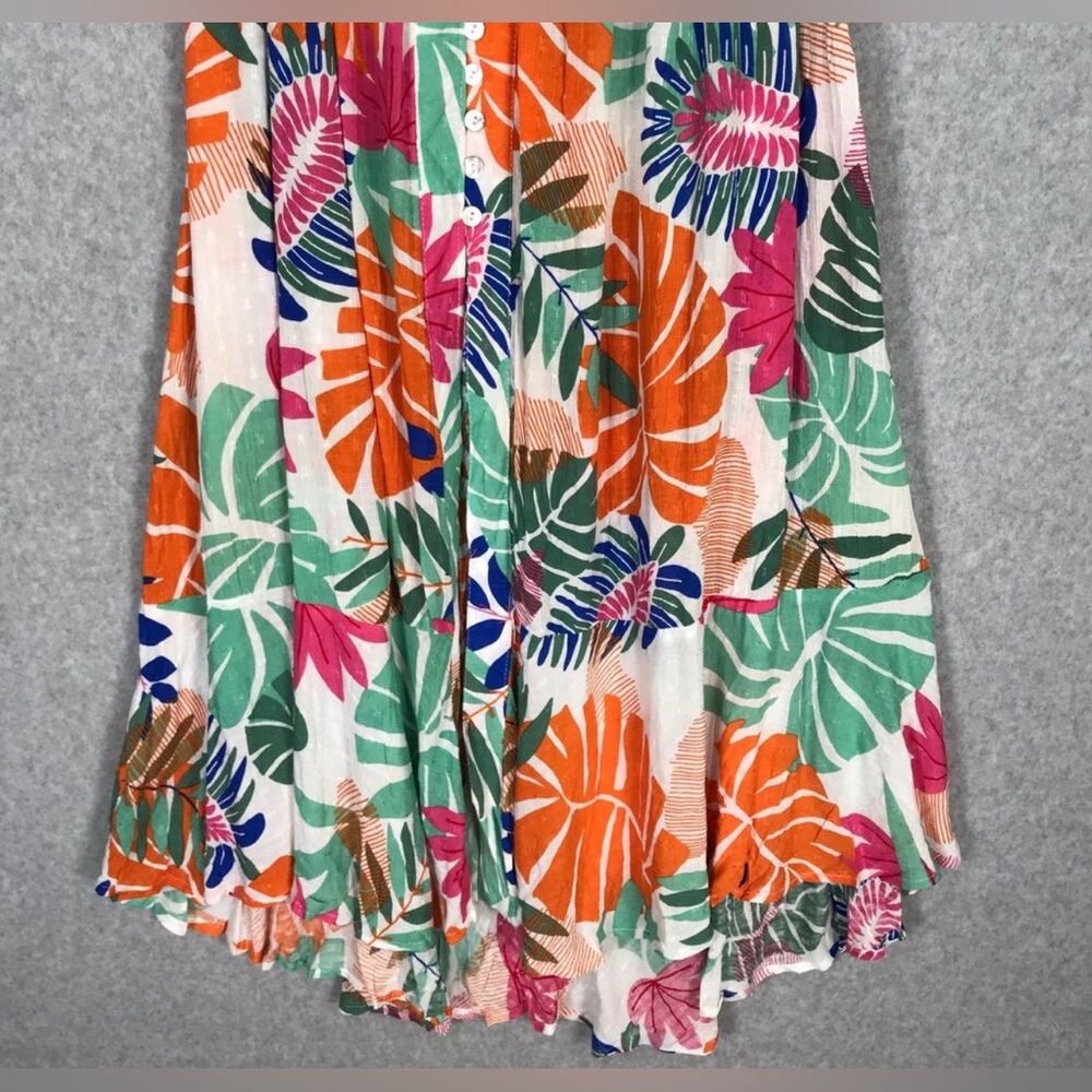 Nicole Miller Tropical Maxi Skirt Slit Button Front Boho Large Flowy Rayon Skirt - Picture 3 of 12